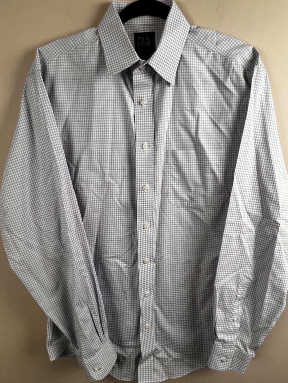 Jos. A. Bank Blue Black White Men’s Large Button Down Polo Long Sleeve Traveler